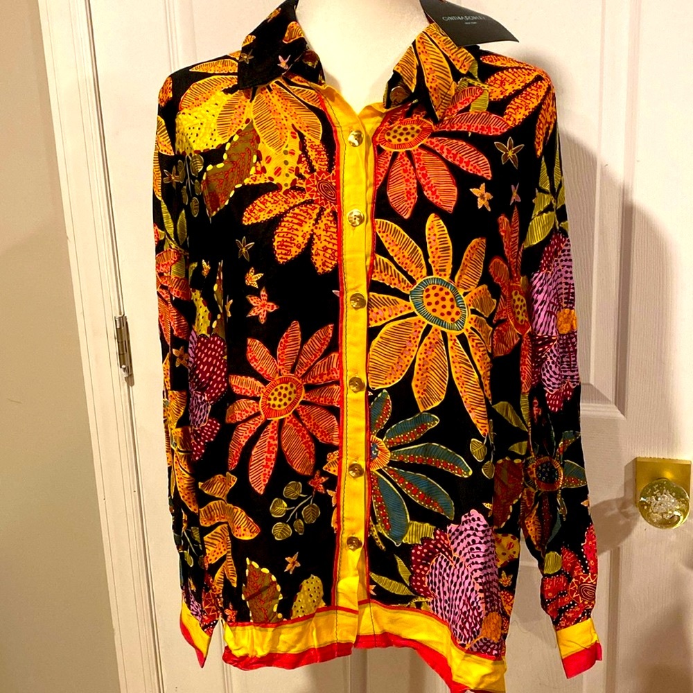 BNWT Cynthia Rowley Floral Print Button Down Blouse Womens Size XL